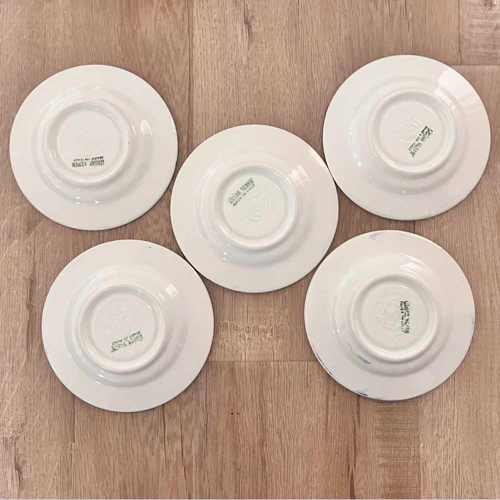 Rare‎ 5 PCs Italian Mid-Century Blue Yellow Geometric Saucers By Lillian Vernon